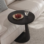 Black Minimalist Round Wood Steel C Shaped Side Table