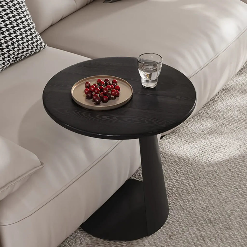 Black Minimalist Round Wood Steel C Shaped Side Table