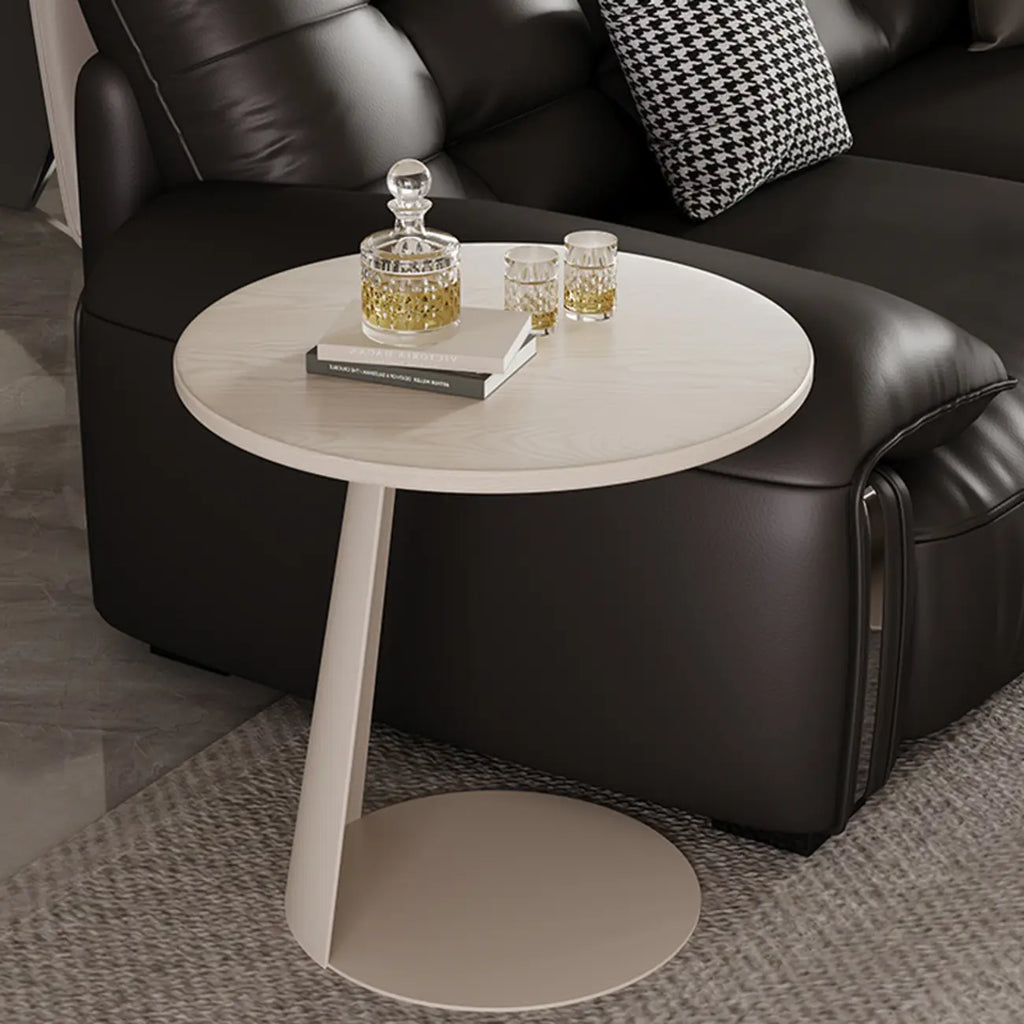 Black Minimalist Round Wood Steel C Shaped Side Table