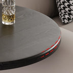 Black Minimalist Round Wood Steel C Shaped Side Table