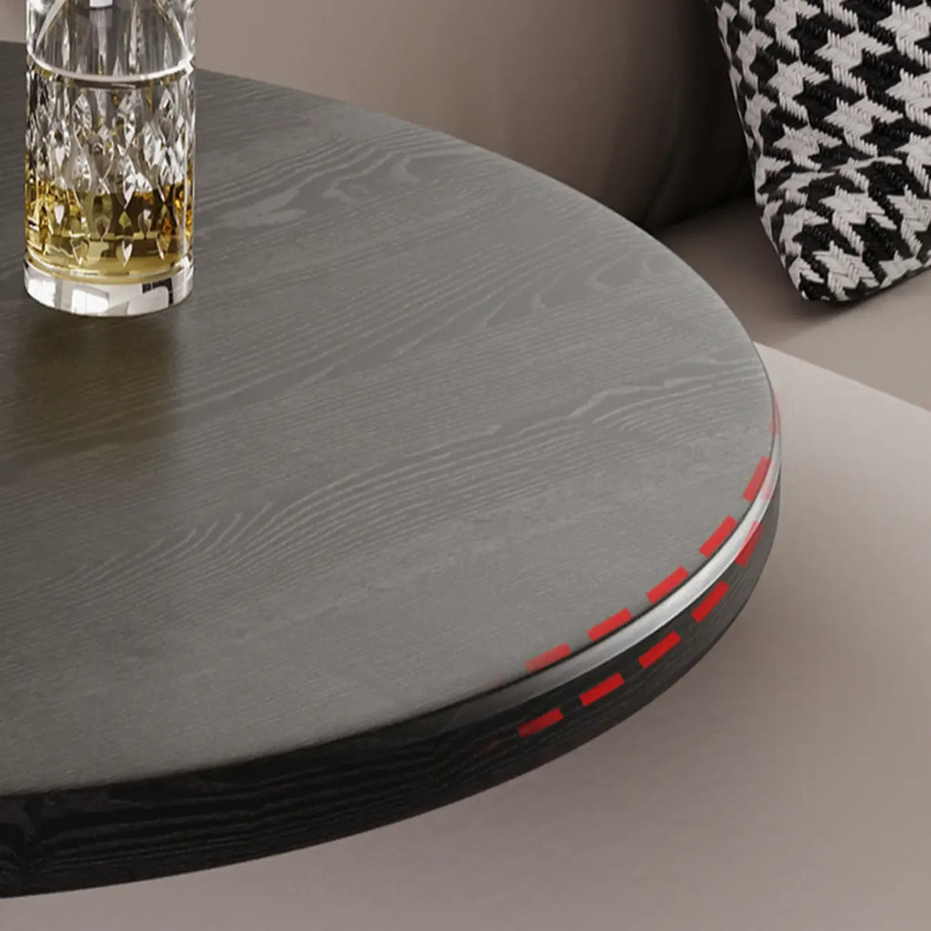 Black Minimalist Round Wood Steel C Shaped Side Table