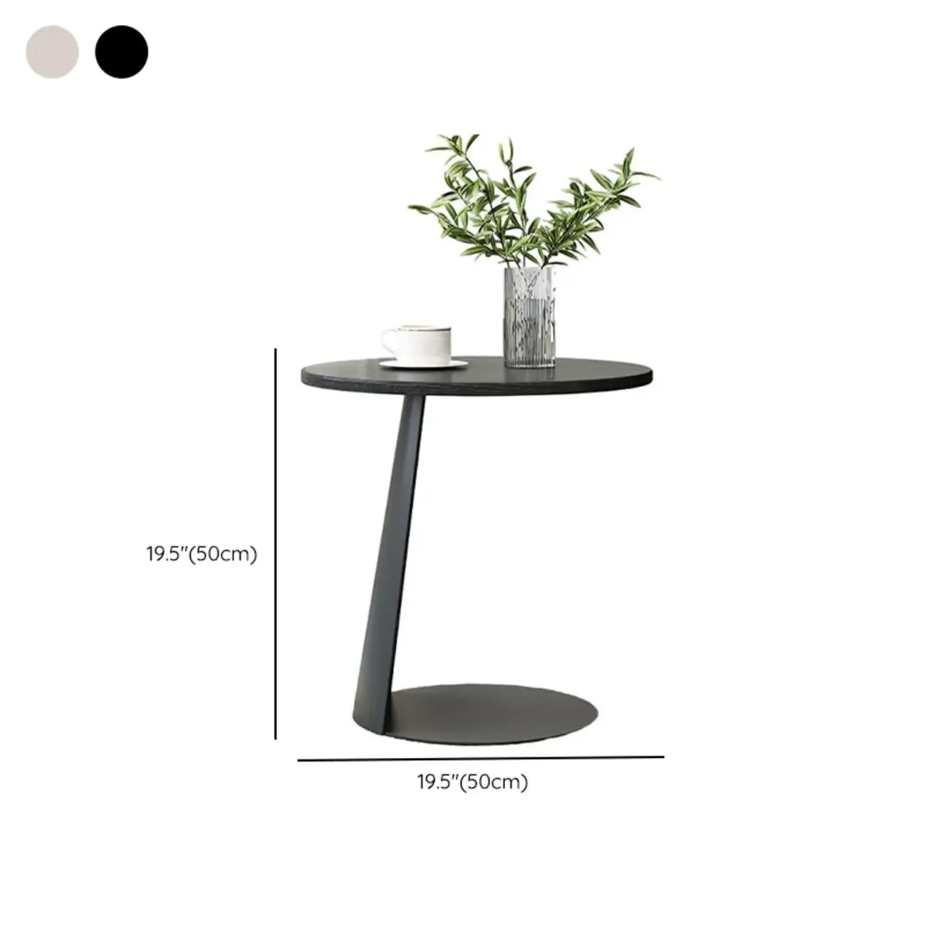 Black Minimalist Round Wood Steel C Shaped Side Table