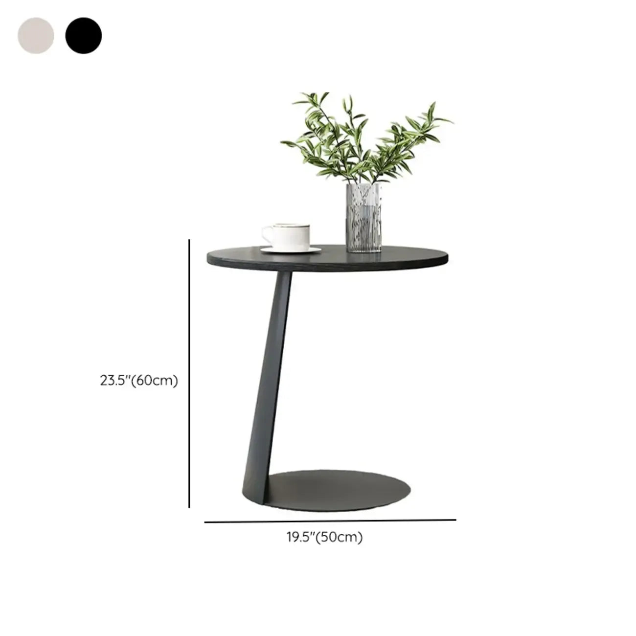 Black Minimalist Round Wood Steel C Shaped Side Table