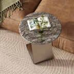 Contemporary C Shaped Stone Stainless Steel Side Table