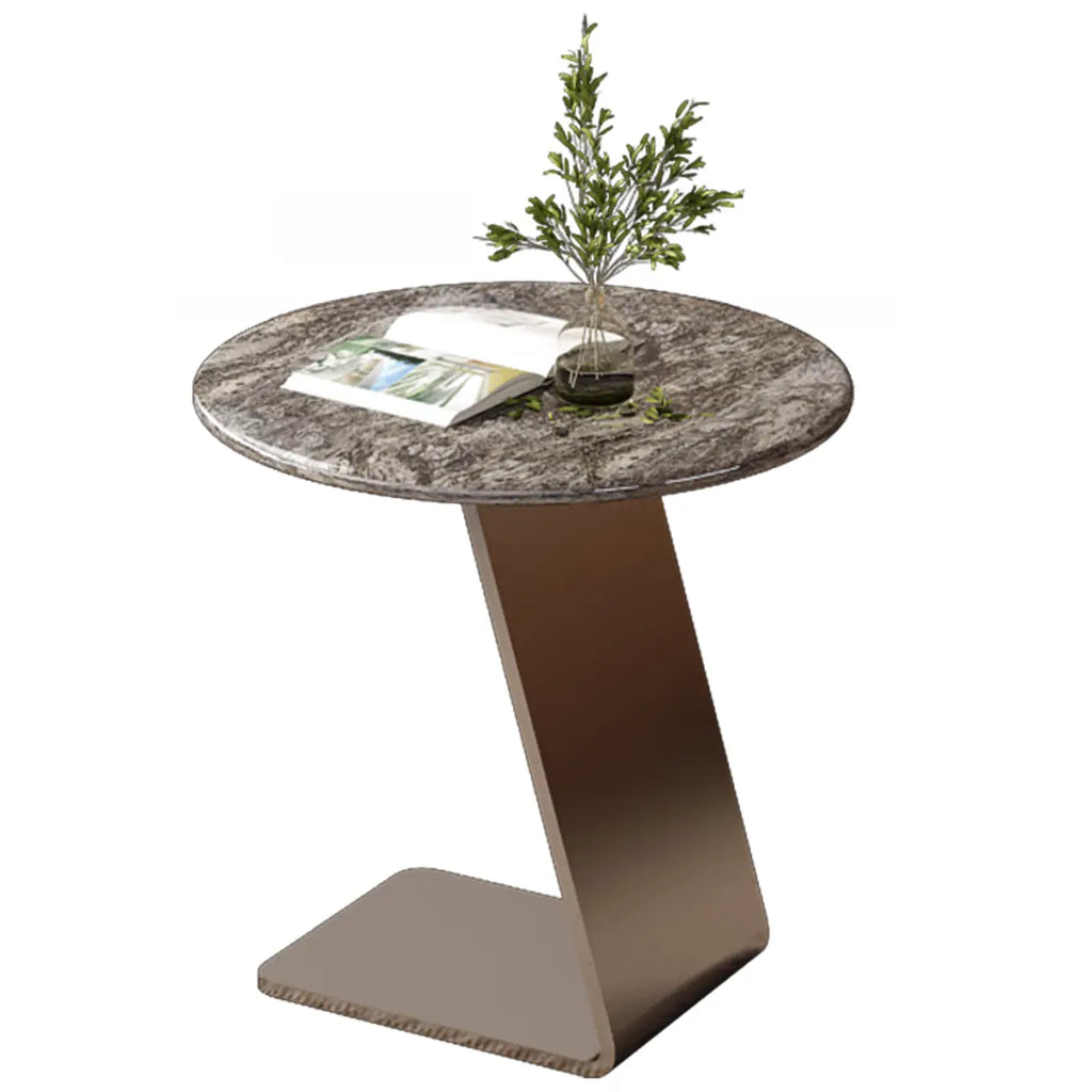 Contemporary C Shaped Stone Stainless Steel Side Table