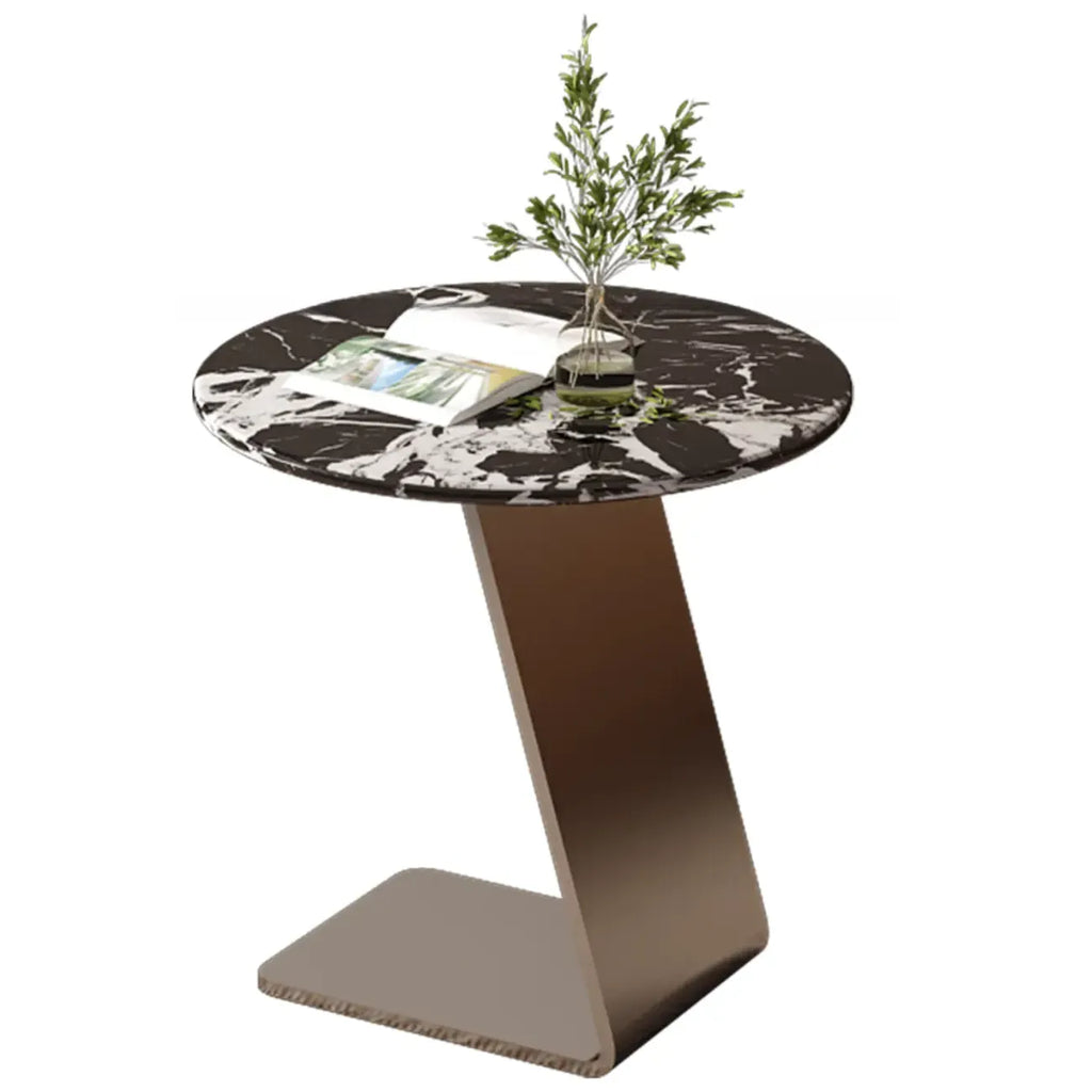 Contemporary C Shaped Stone Stainless Steel Side Table