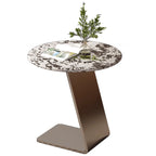 Contemporary C Shaped Stone Stainless Steel Side Table
