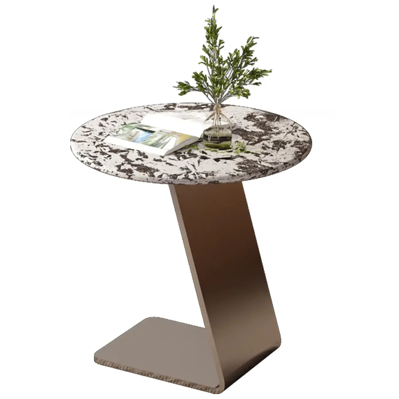 Contemporary C Shaped Stone Stainless Steel Side Table