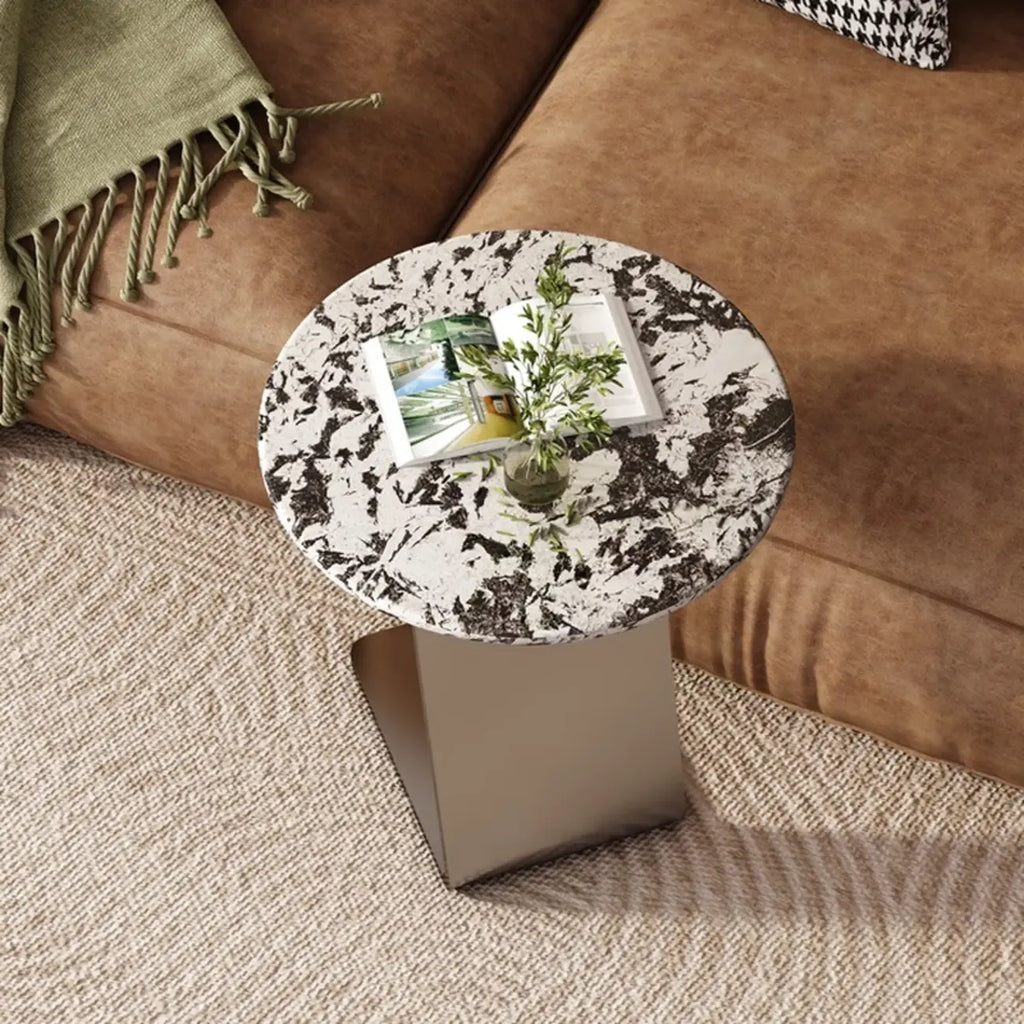 Contemporary C Shaped Stone Stainless Steel Side Table