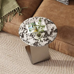 Contemporary C Shaped Stone Stainless Steel Side Table