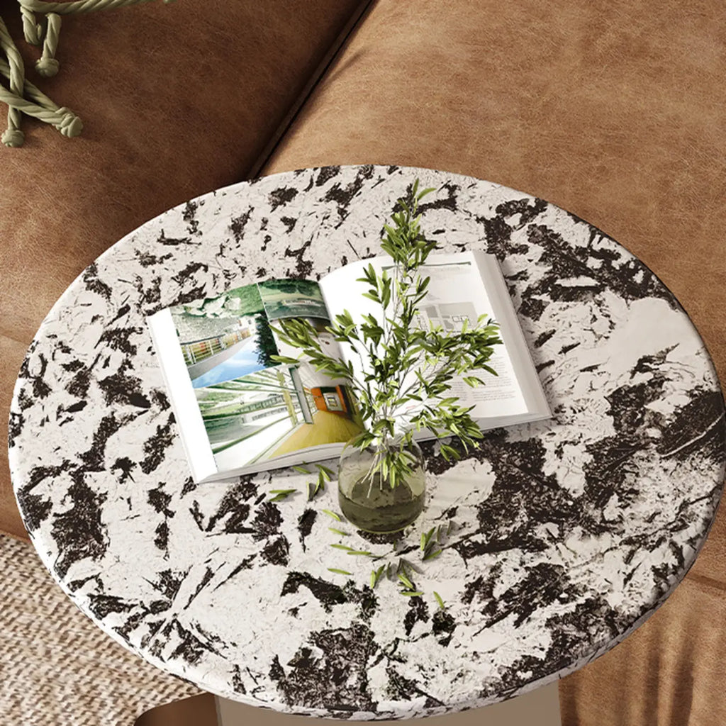 Contemporary C Shaped Stone Stainless Steel Side Table