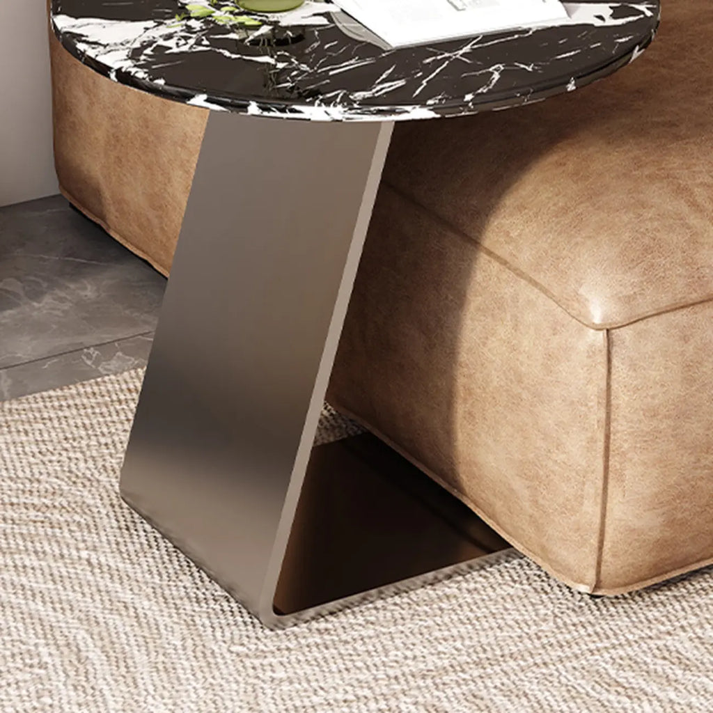 Contemporary C Shaped Stone Stainless Steel Side Table