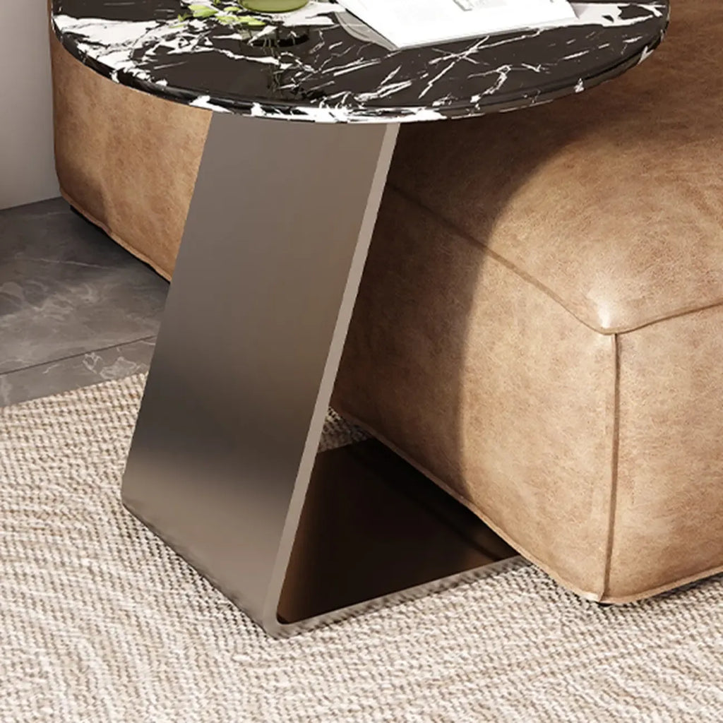 Contemporary C Shaped Stone Stainless Steel Side Table