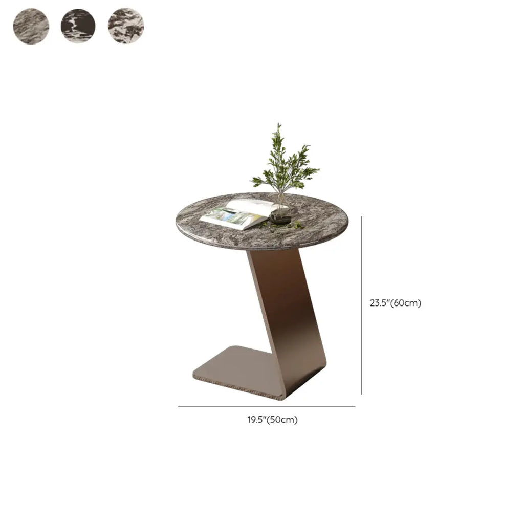 Contemporary C Shaped Stone Stainless Steel Side Table