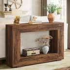Vintage Wood Console Table Rectangular with Shelf