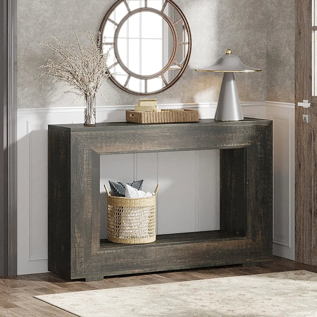 Vintage Wood Console Table Rectangular with Shelf