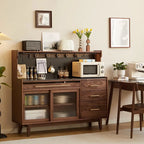 Modern Walnut Stone Countertop Buffet with Cabinets