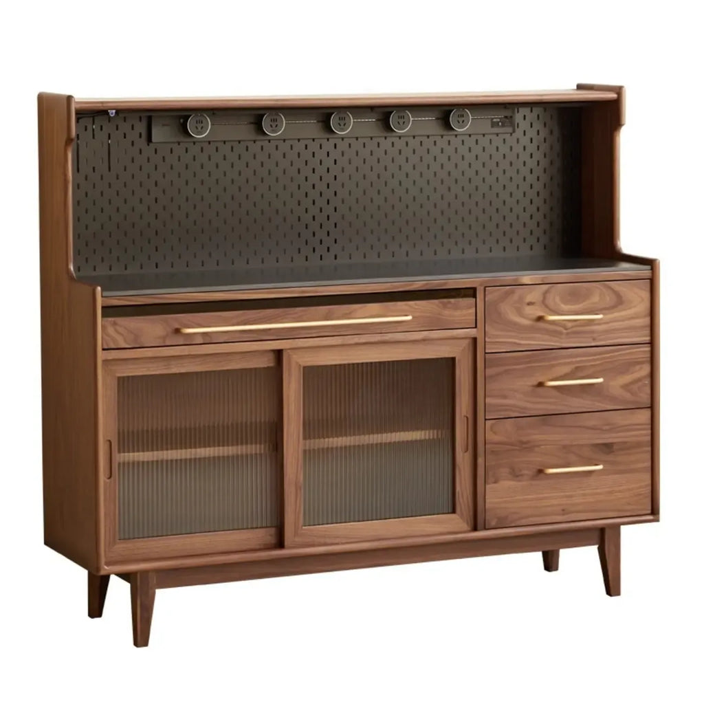 Modern Walnut Stone Countertop Buffet with Cabinets