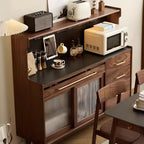 Modern Walnut Stone Countertop Buffet with Cabinets