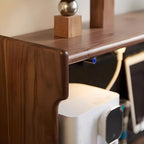 Modern Walnut Stone Countertop Buffet with Cabinets