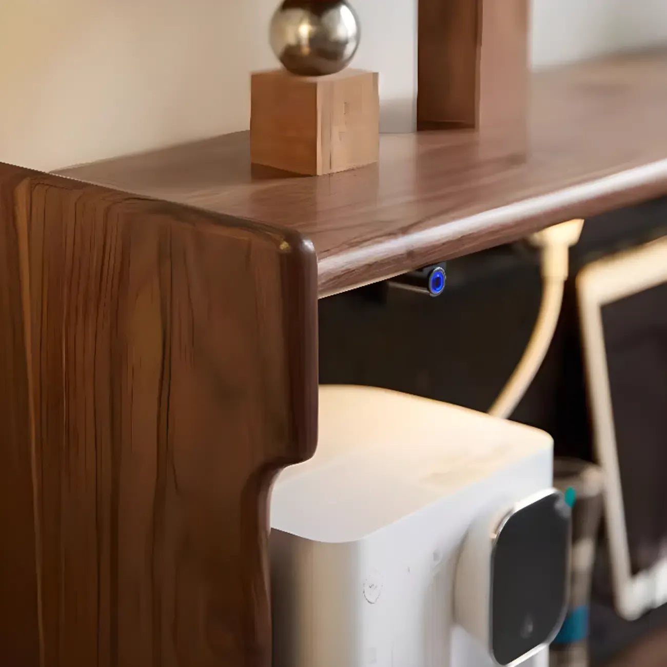 Modern Walnut Stone Countertop Buffet with Cabinets