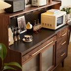 Modern Walnut Stone Countertop Buffet with Cabinets