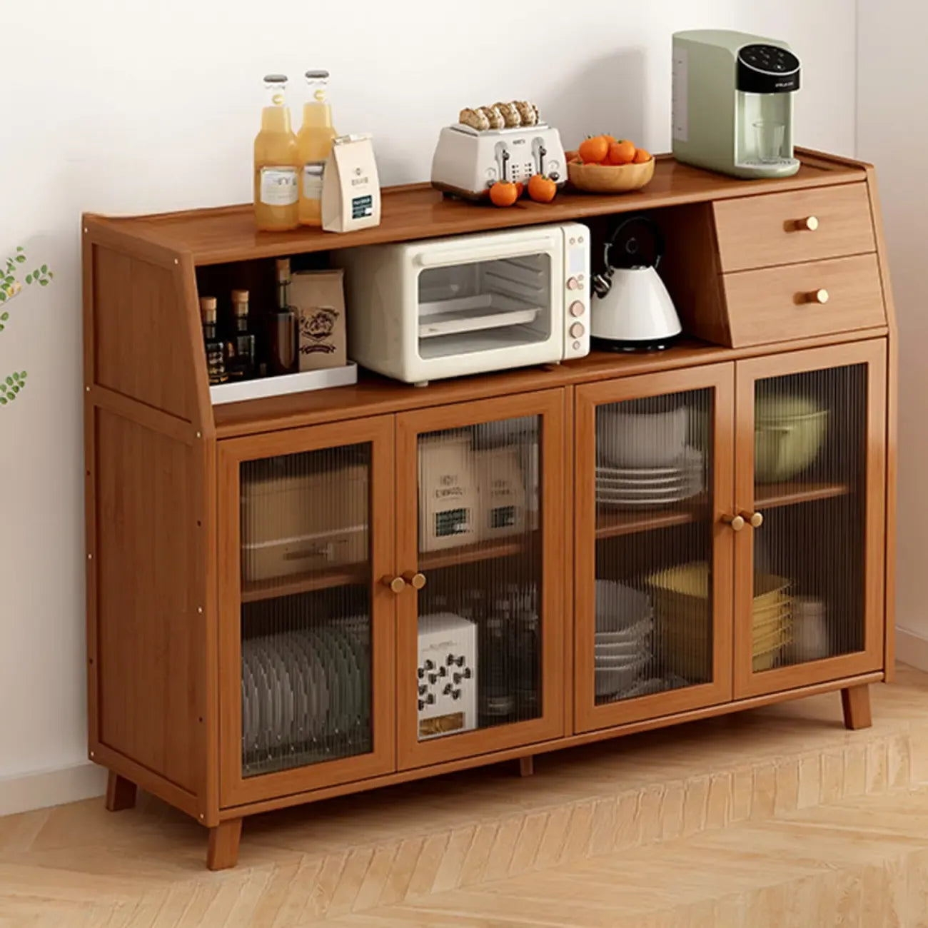 Modern Bamboo Narrow Buffet with Ample Storage