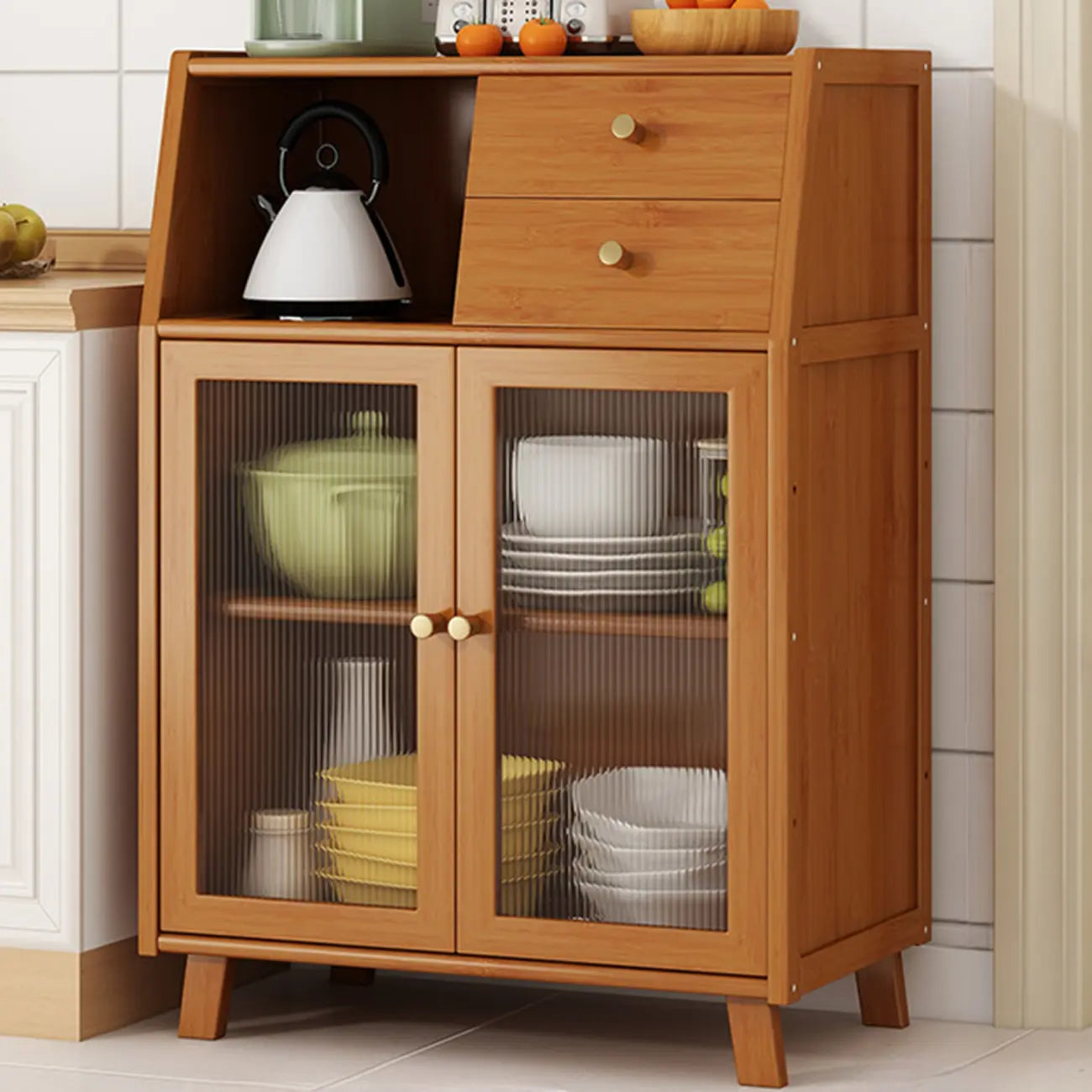 Modern Bamboo Narrow Buffet with Ample Storage