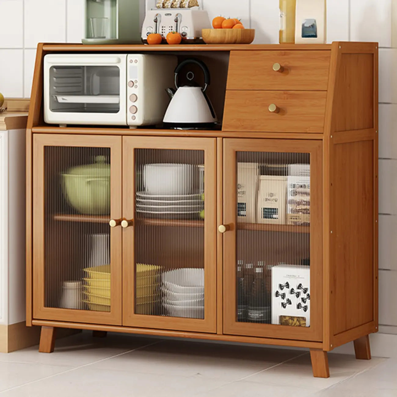 Modern Bamboo Narrow Buffet with Ample Storage