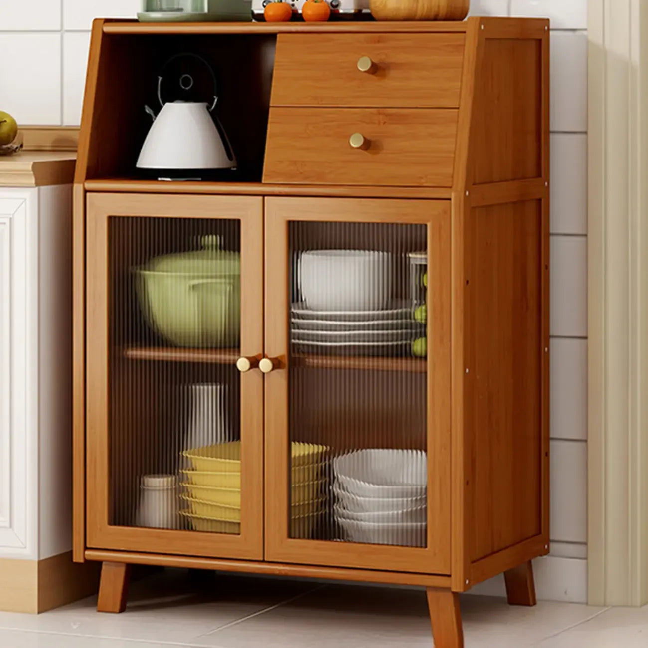 Modern Bamboo Narrow Storage Buffet Cabinet