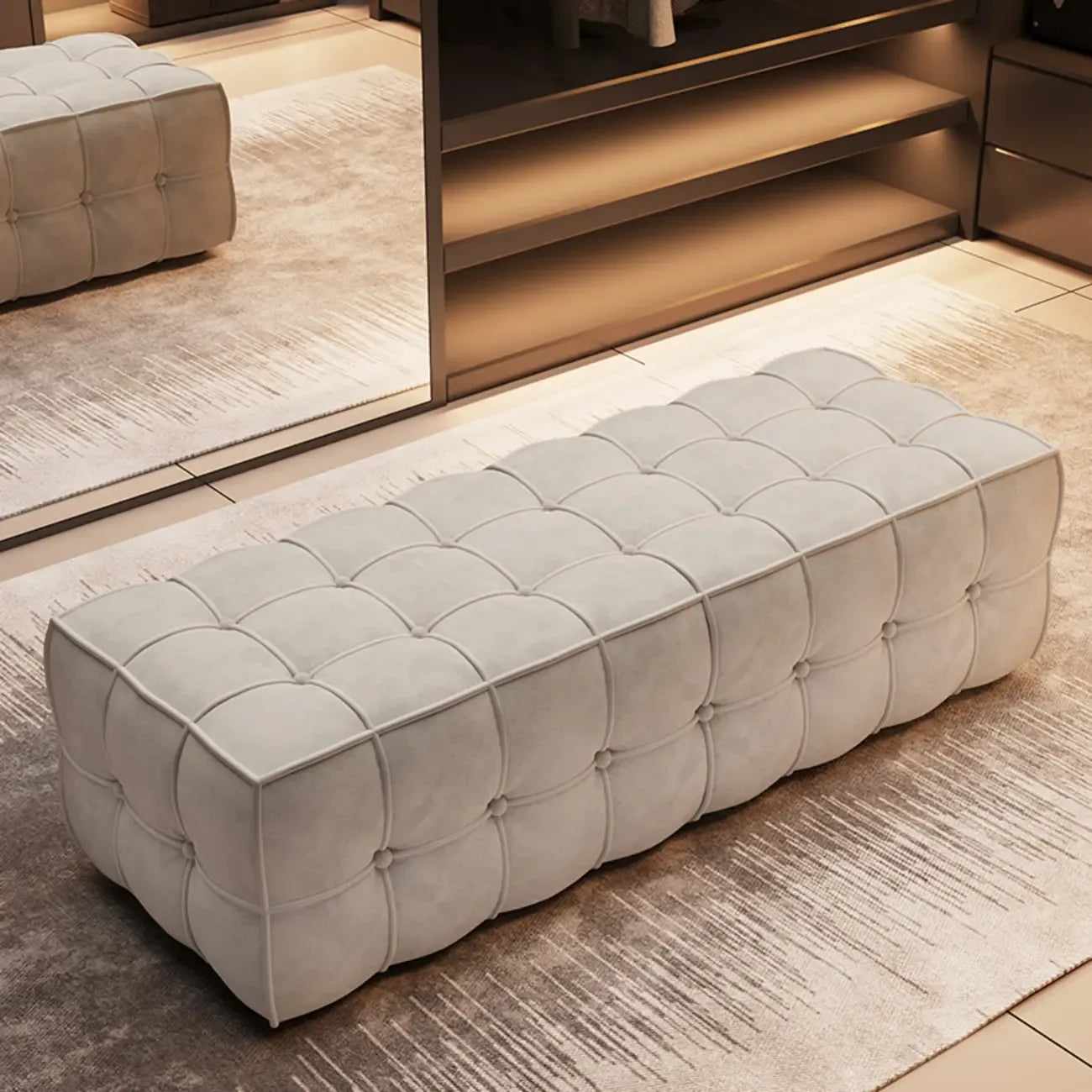 Modern White Upholstered Tufted Bedroom Bench