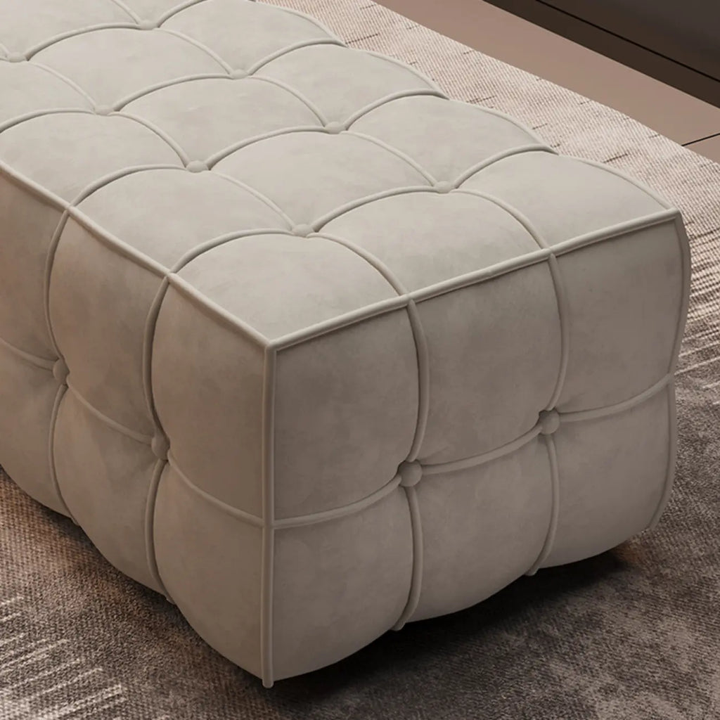 Modern White Upholstered Tufted Bedroom Bench