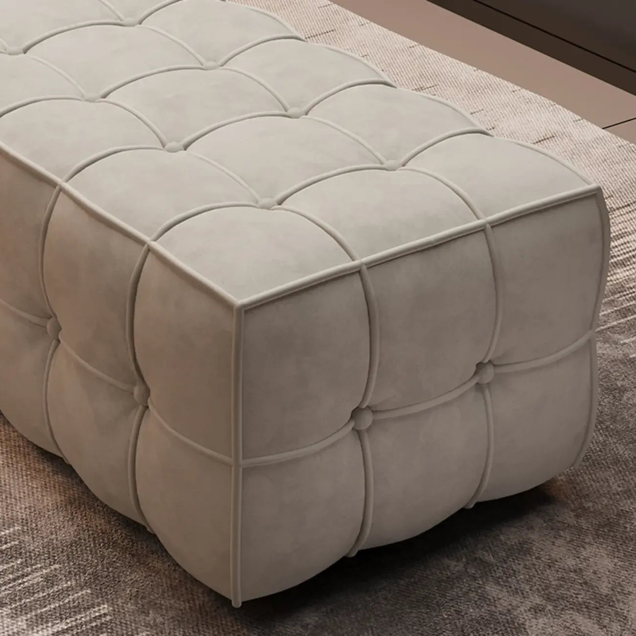Modern White Upholstered Tufted Bedroom Bench