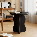 Modern Round Curved Base Wooden End Table for Living Room
