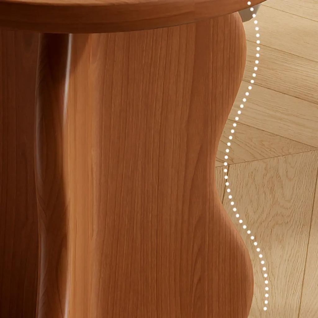 Modern Round Curved Base Wooden End Table for Living Room