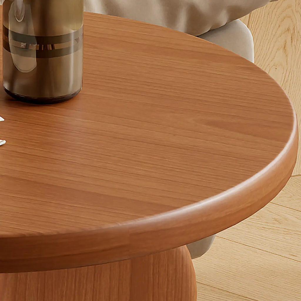 Modern Round Curved Base Wooden End Table for Living Room