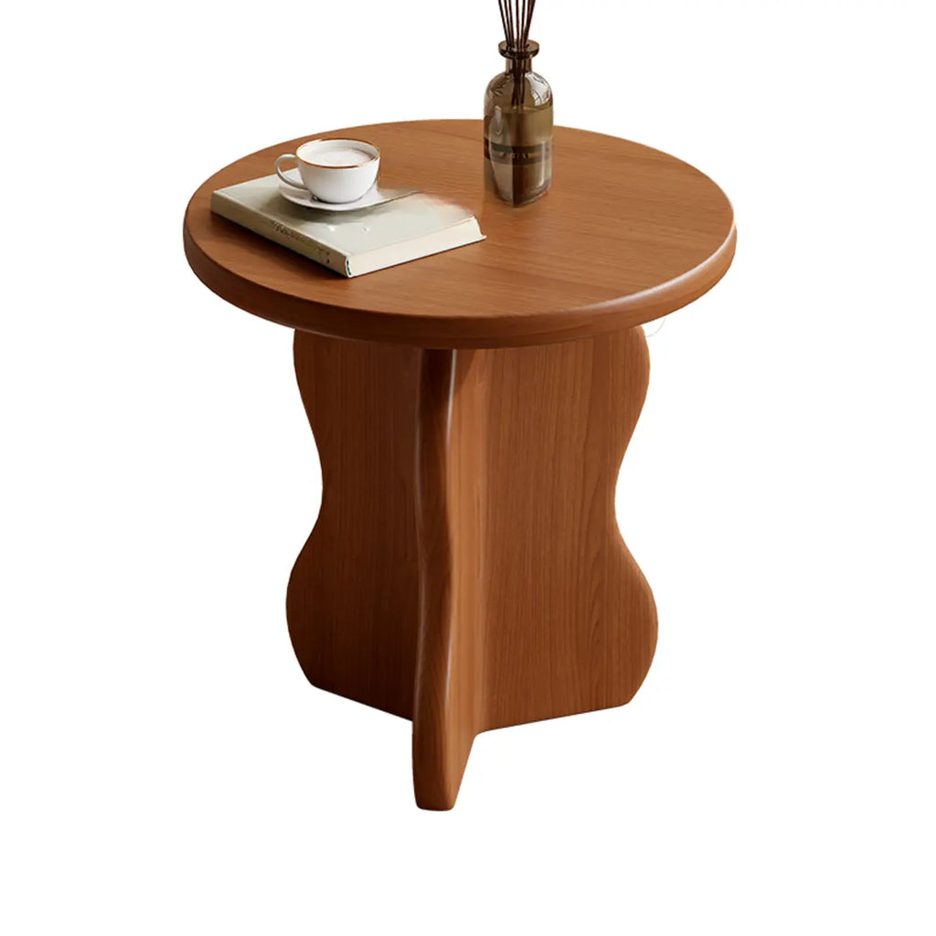 Modern Round Curved Base Wooden End Table for Living Room