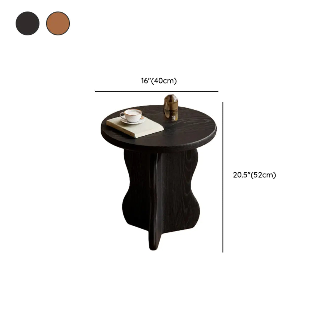 Modern Round Curved Base Wooden End Table for Living Room