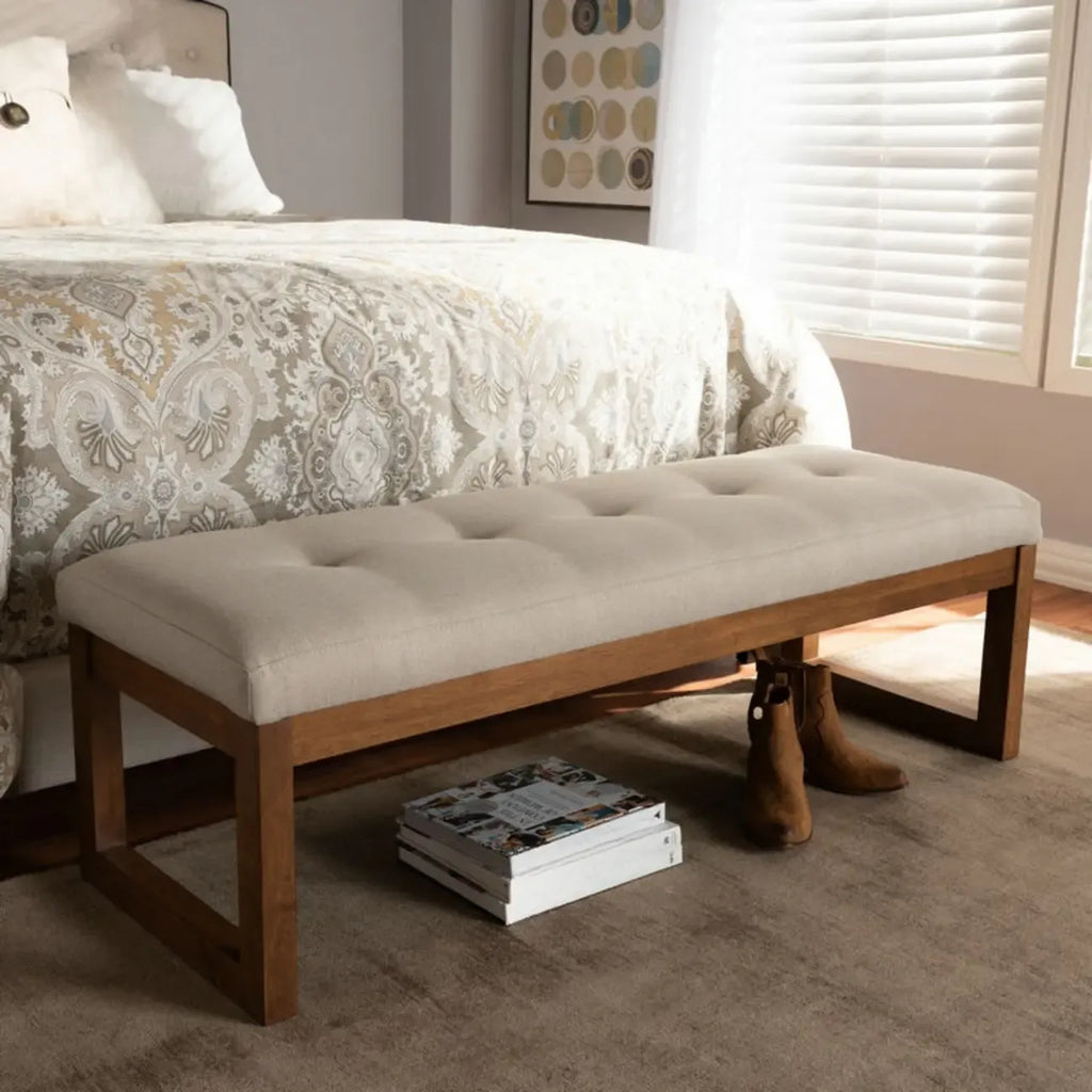 Traditional Upholstered Gray Bedroom Bench Wood Frame