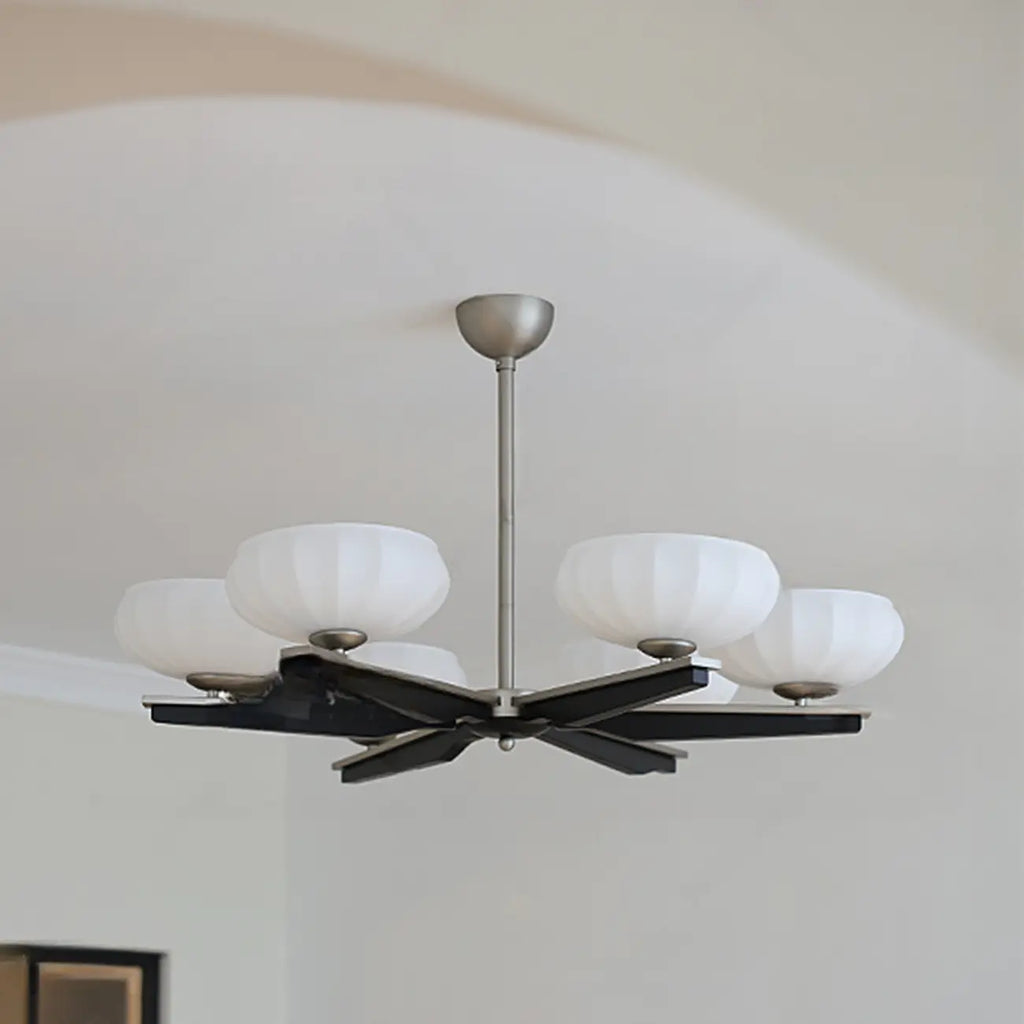 Gold Glass Flower Shaped Modern Linear Chandelier Light