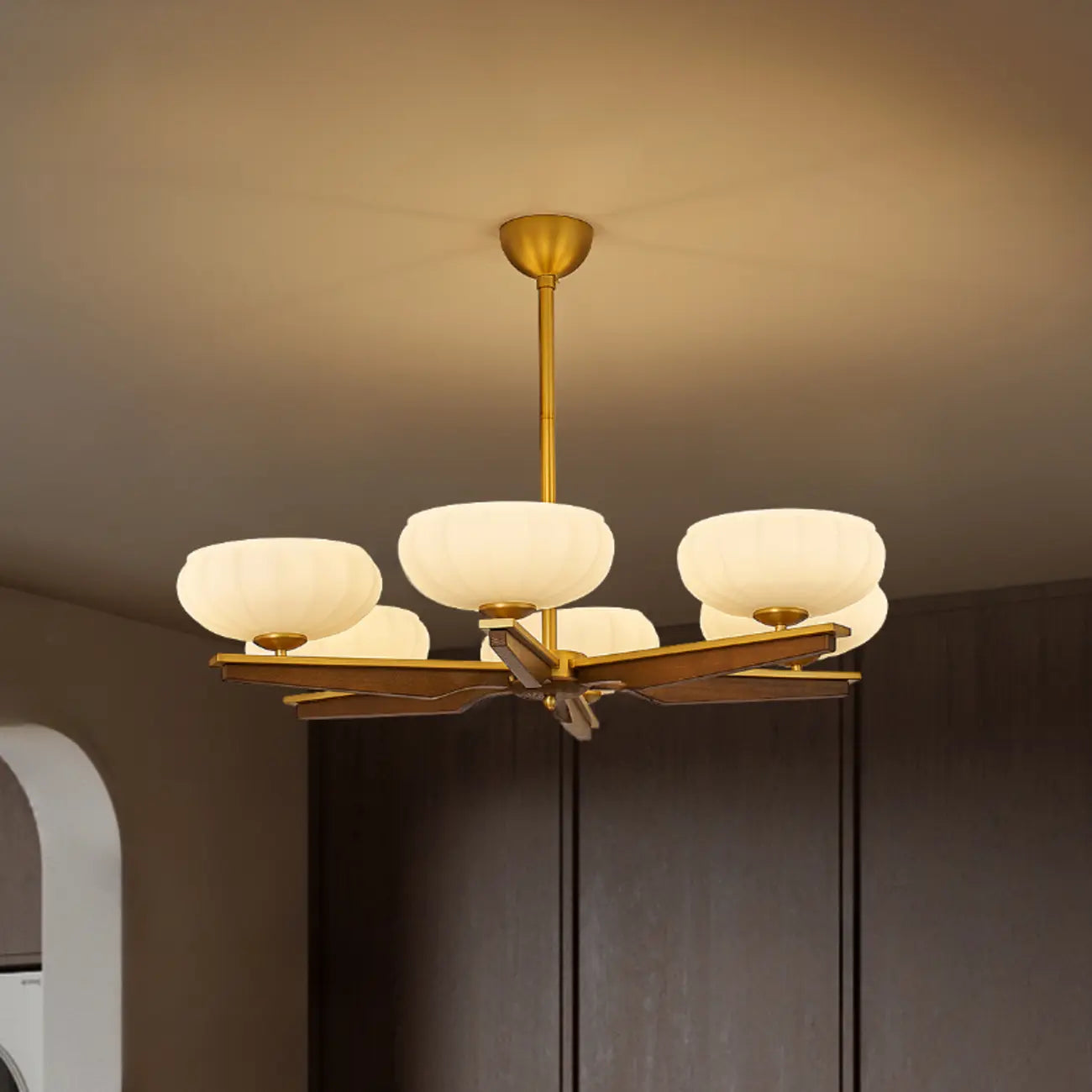 Gold Glass Flower Shaped Modern Linear Chandelier Light