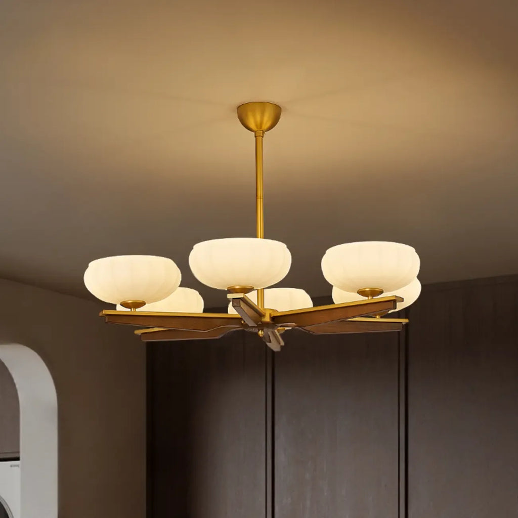 Gold Glass Flower Shaped Modern Linear Chandelier Light