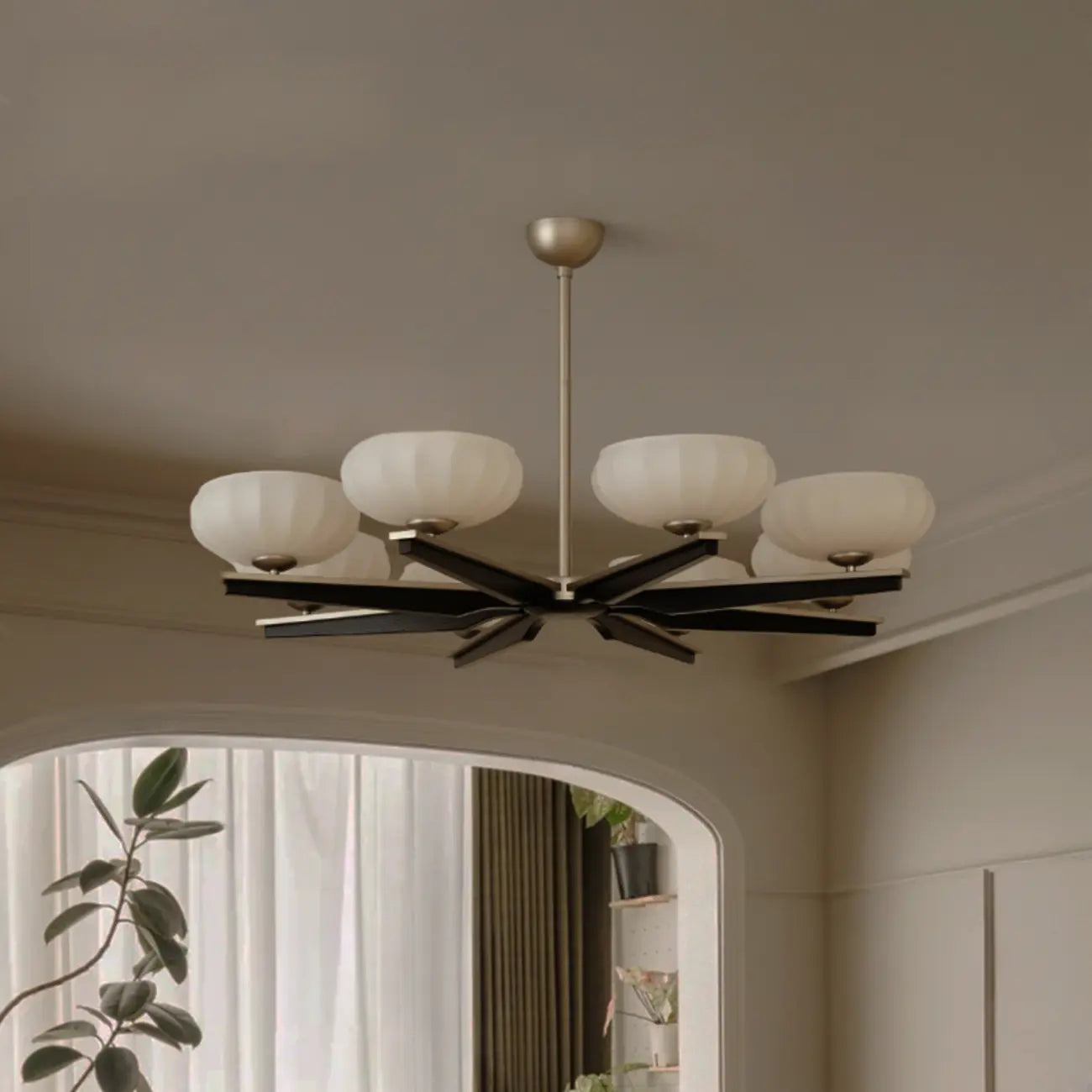 Gold Glass Flower Shaped Modern Linear Chandelier Light