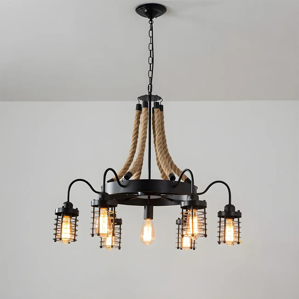 Black Rope Industrial Metal Vintage Chandelier Light