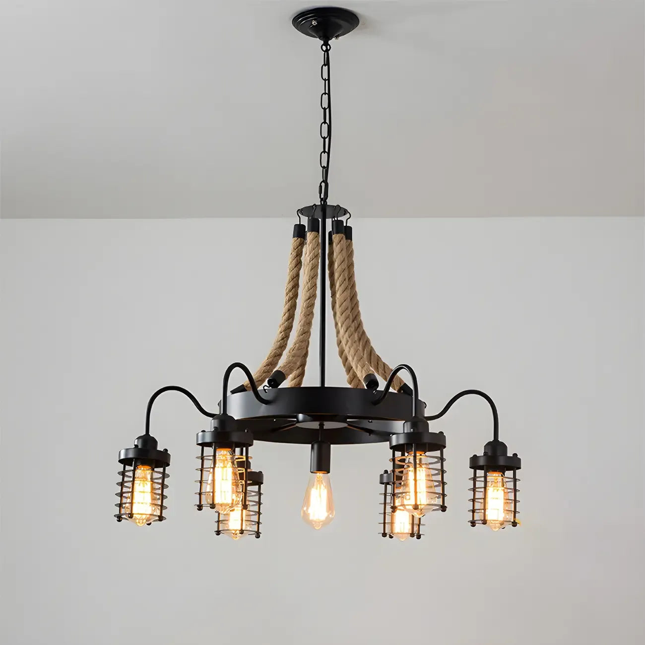 Black Rope Industrial Metal Vintage Chandelier Light