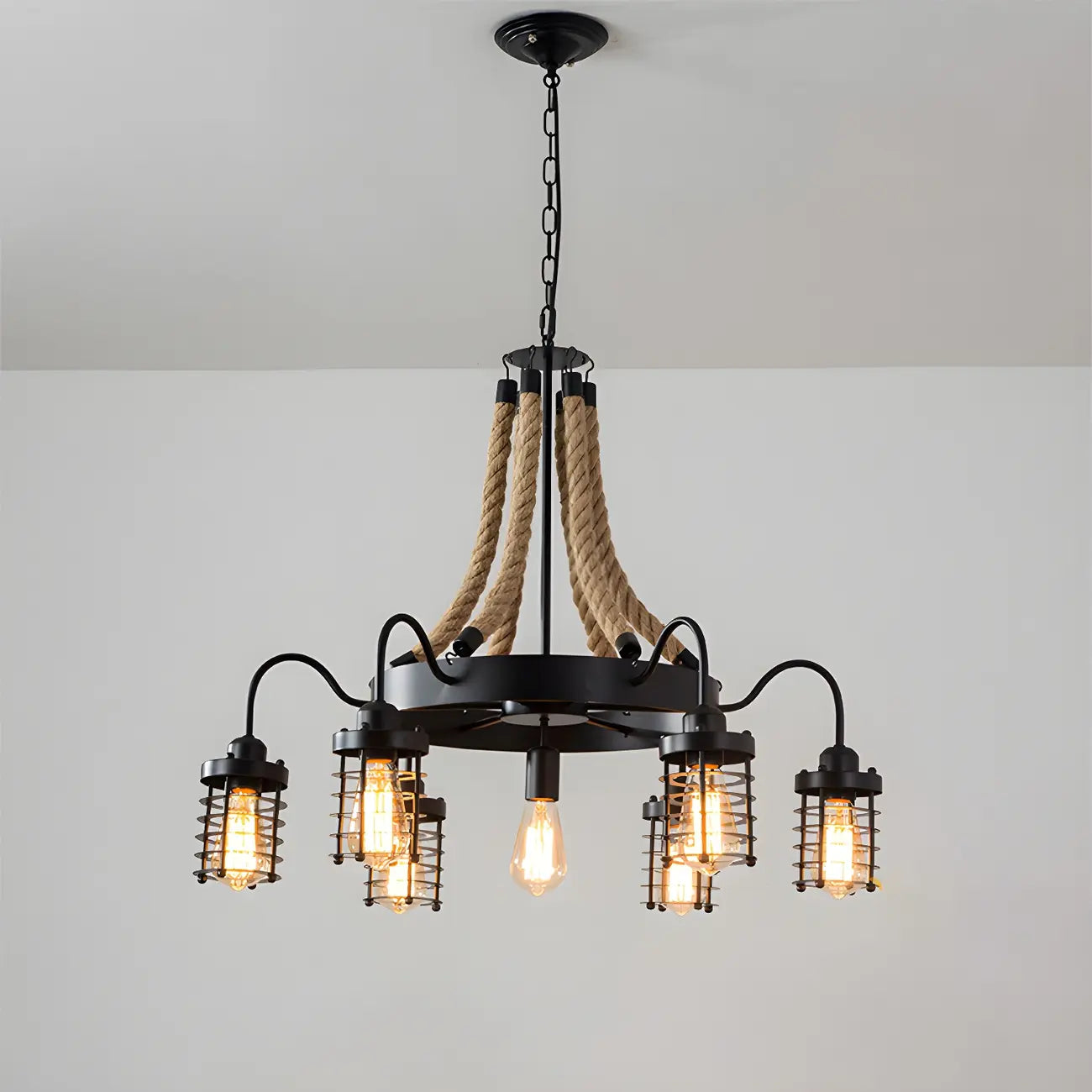 Black Rope Industrial Metal Vintage Chandelier Light