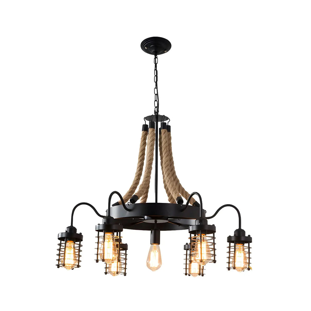 Black Rope Industrial Metal Vintage Chandelier Light