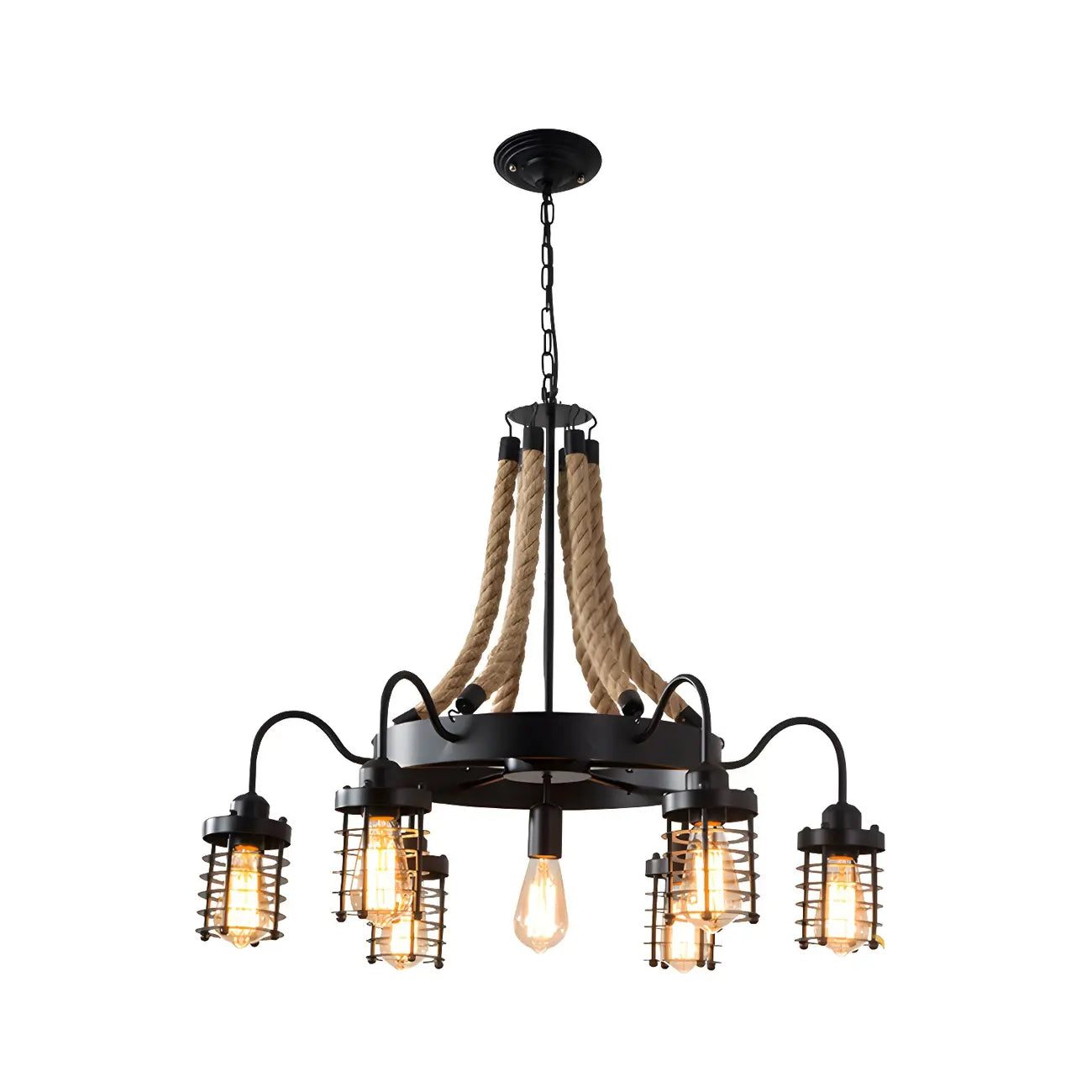 Black Rope Industrial Metal Vintage Chandelier Light