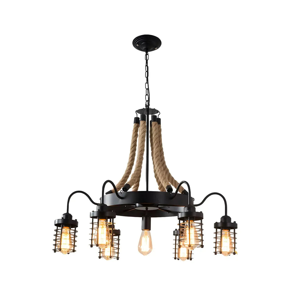 Black Rope Industrial Metal Vintage Chandelier Light
