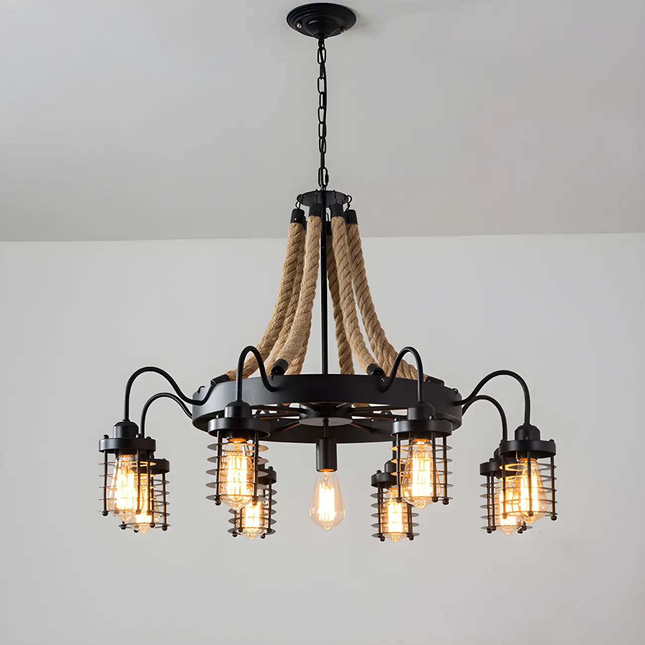 Black Rope Industrial Metal Vintage Chandelier Light